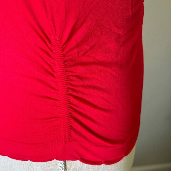 Stretchy Ruched Lace Detail Red Top - Size Medium - Picture 7 of 8